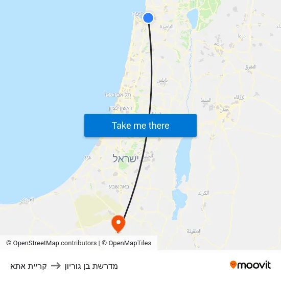 קריית אתא to מדרשת בן גוריון map