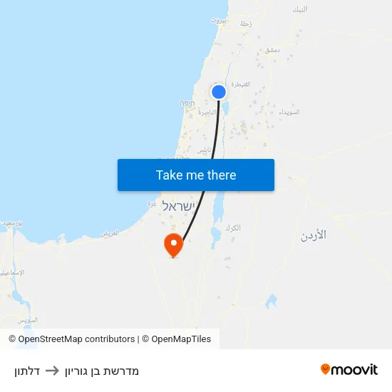 דלתון to מדרשת בן גוריון map
