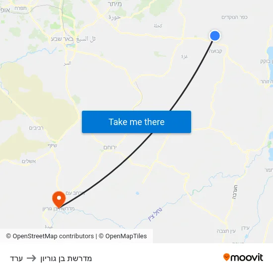 ערד to מדרשת בן גוריון map