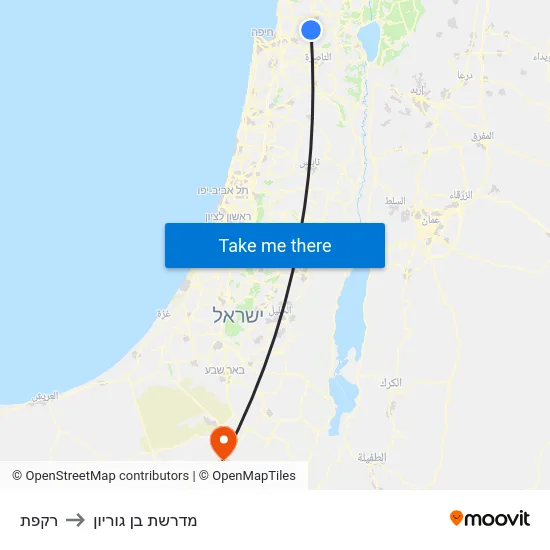 רקפת to מדרשת בן גוריון map