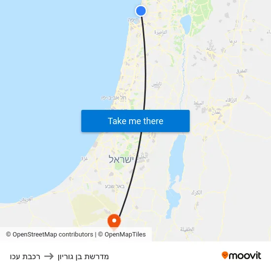 רכבת עכו to מדרשת בן גוריון map