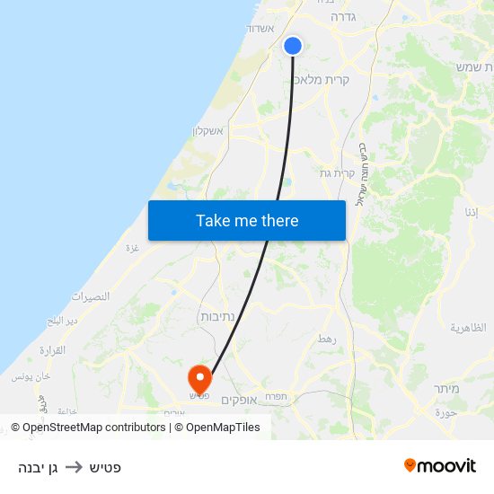 גן יבנה to פטיש map