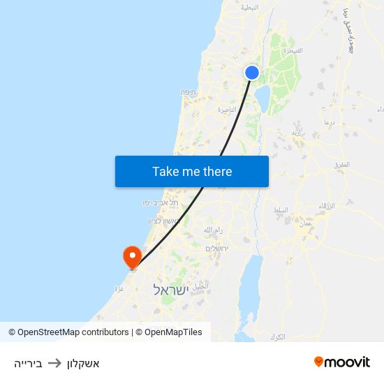 בירייה to אשקלון map