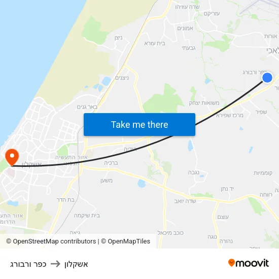 כפר ורבורג to אשקלון map