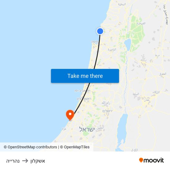 נהרייה to אשקלון map