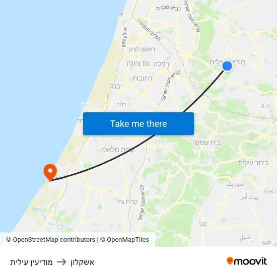 מודיעין עילית to אשקלון map