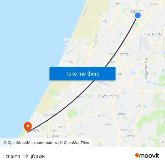 רחובות to אשקלון map