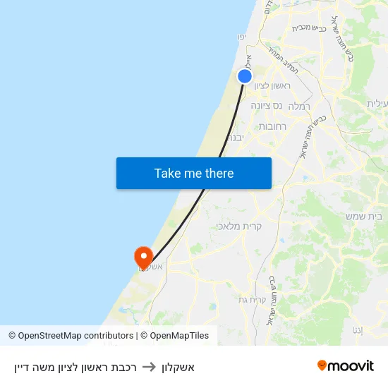 רכבת ראשון לציון משה דיין to אשקלון map