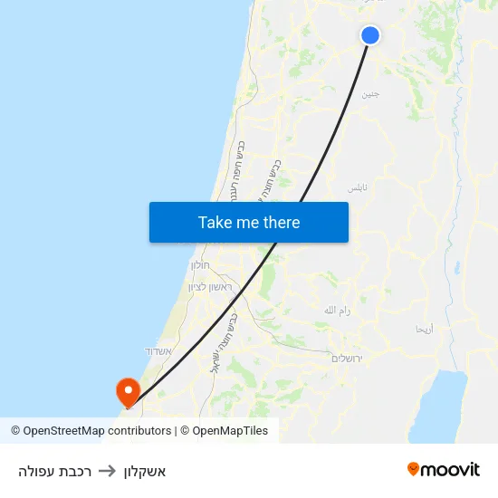 רכבת עפולה to אשקלון map