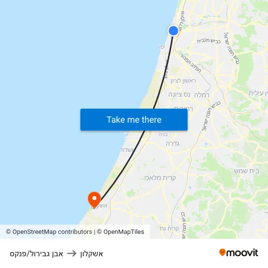 אבן גבירול/פנקס to אשקלון map