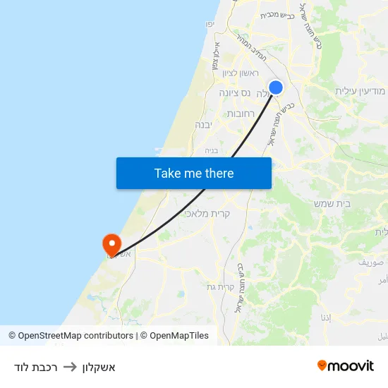 רכבת לוד to אשקלון map