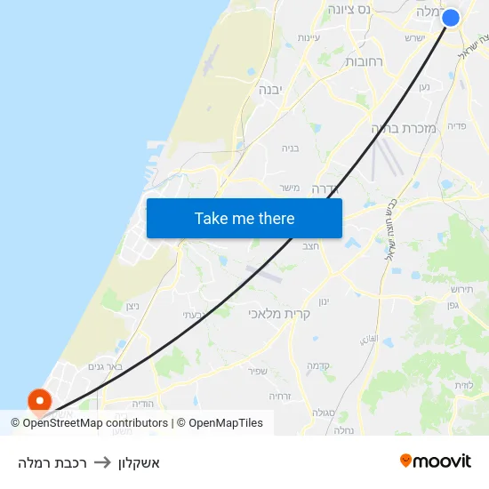 רכבת רמלה to אשקלון map