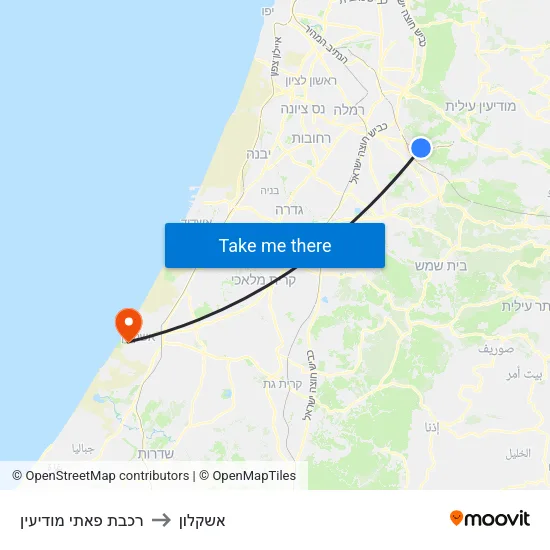 רכבת פאתי מודיעין to אשקלון map