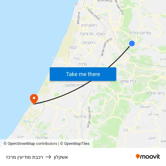 רכבת מודיעין מרכז to אשקלון map