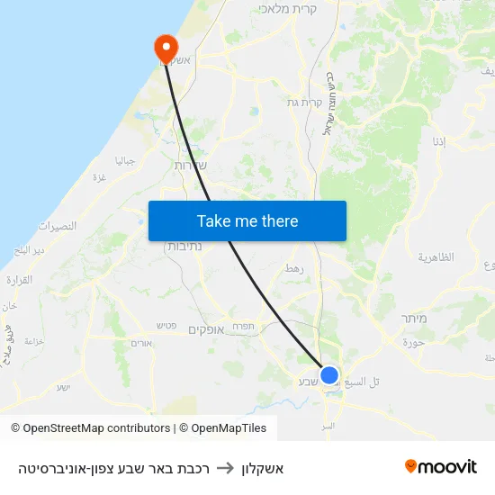 רכבת באר שבע צפון-אוניברסיטה to אשקלון map