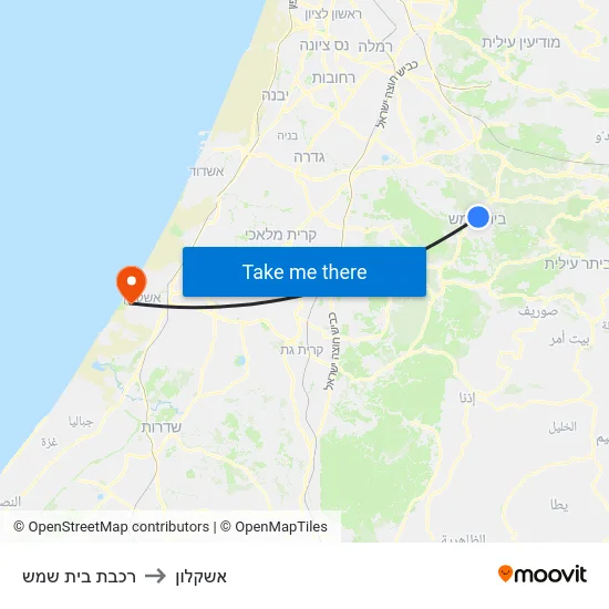 רכבת בית שמש to אשקלון map