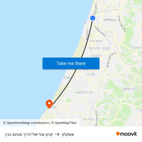 קניון עזריאלי/דרך מנחם בגין to אשקלון map