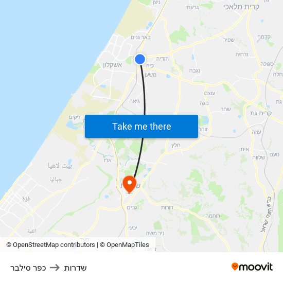 כפר סילבר to שדרות map