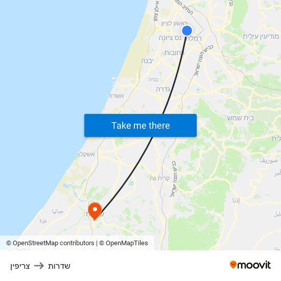 צריפין to שדרות map