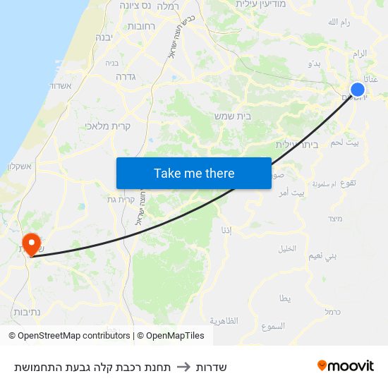 תחנת רכבת קלה גבעת התחמושת to שדרות map