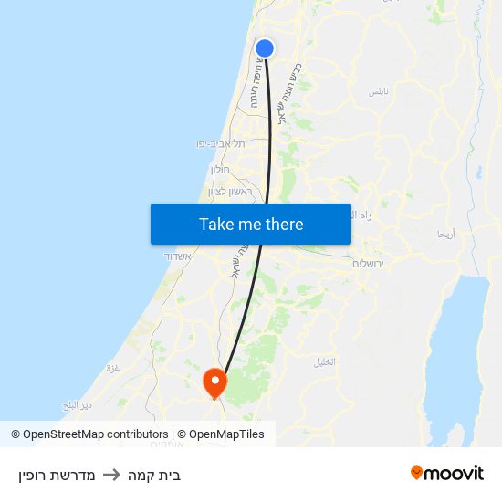 מדרשת רופין to בית קמה map