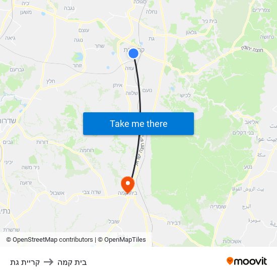 קריית גת to בית קמה map