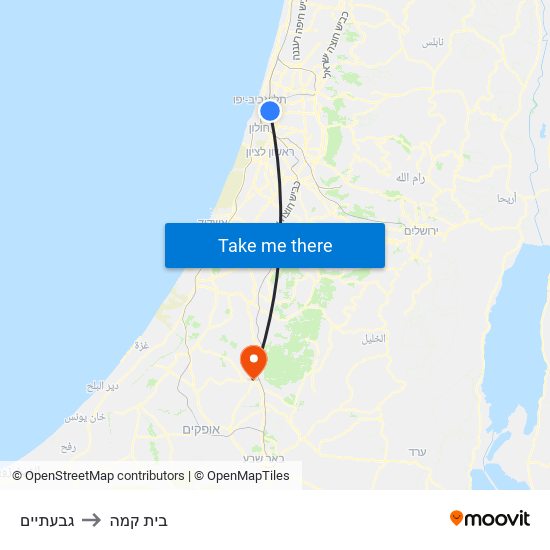 גבעתיים to בית קמה map