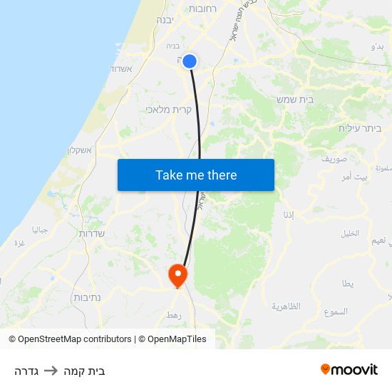 גדרה to בית קמה map