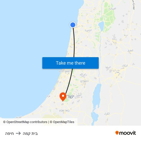 חיפה to בית קמה map