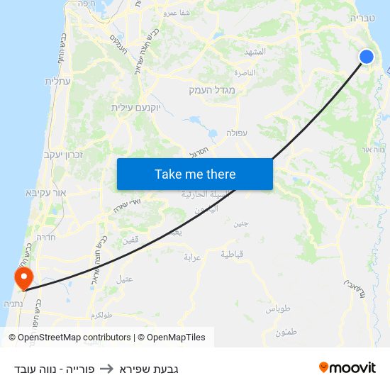 פורייה - נווה עובד to גבעת שפירא map