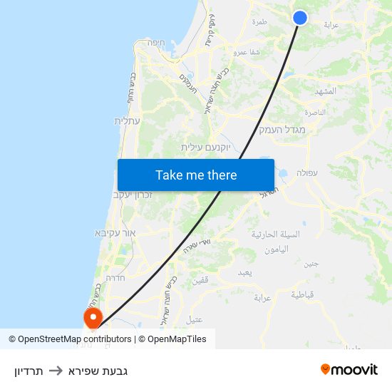 תרדיון to גבעת שפירא map