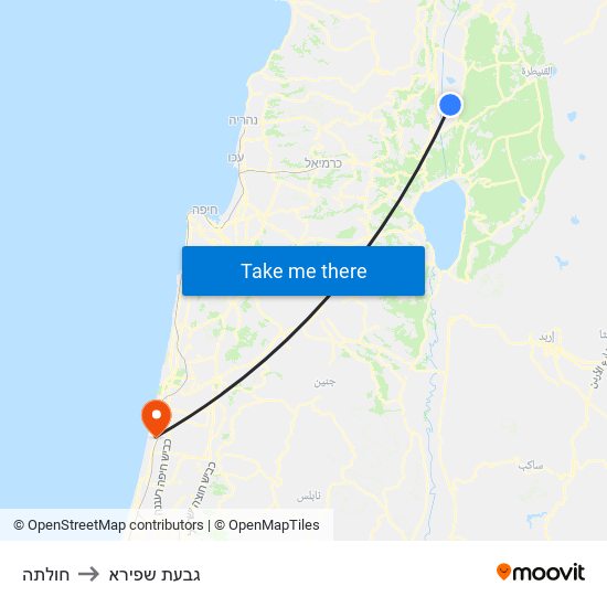 חולתה to גבעת שפירא map