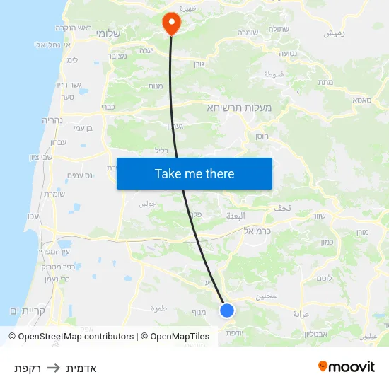 רקפת to אדמית map