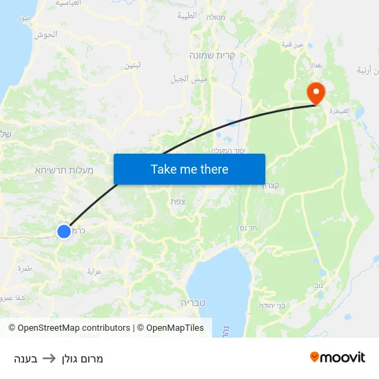 בענה to מרום גולן map