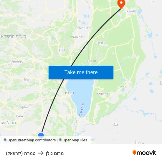 טמרה (יזרעאל) to מרום גולן map
