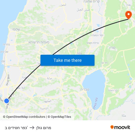 כפר חסידים ב' to מרום גולן map