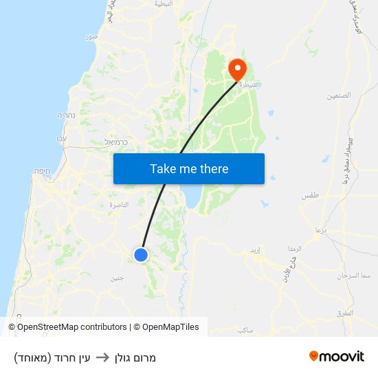 עין חרוד (מאוחד) to מרום גולן map