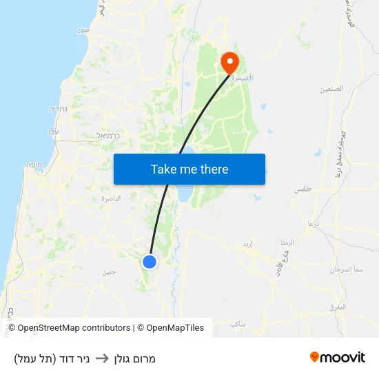 ניר דוד (תל עמל) to מרום גולן map