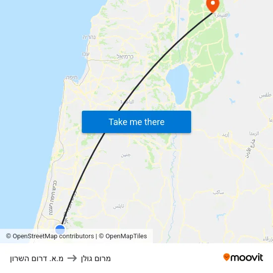 מ.א. דרום השרון to מרום גולן map