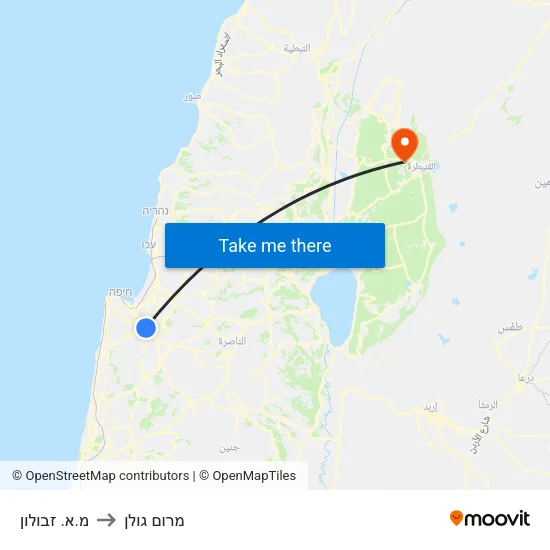 מ.א. זבולון to מרום גולן map