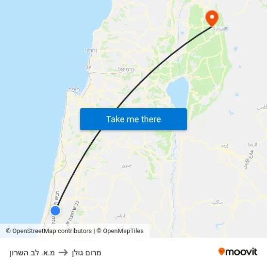 מ.א. לב השרון to מרום גולן map