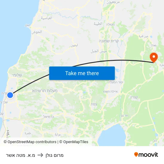 מ.א. מטה אשר to מרום גולן map