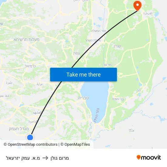 מ.א. עמק יזרעאל to מרום גולן map