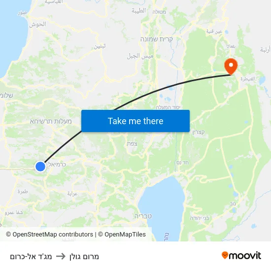 מג'ד אל-כרום to מרום גולן map
