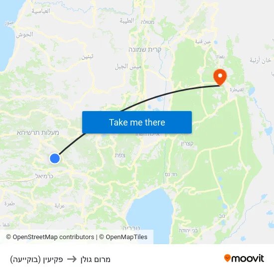 פקיעין (בוקייעה) to מרום גולן map