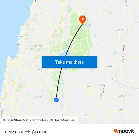 תל תאומים to מרום גולן map