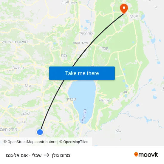 שבלי - אום אל-גנם to מרום גולן map
