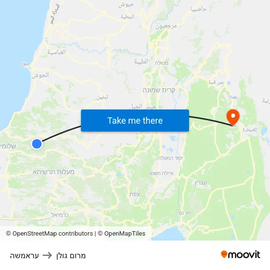 עראמשה to מרום גולן map