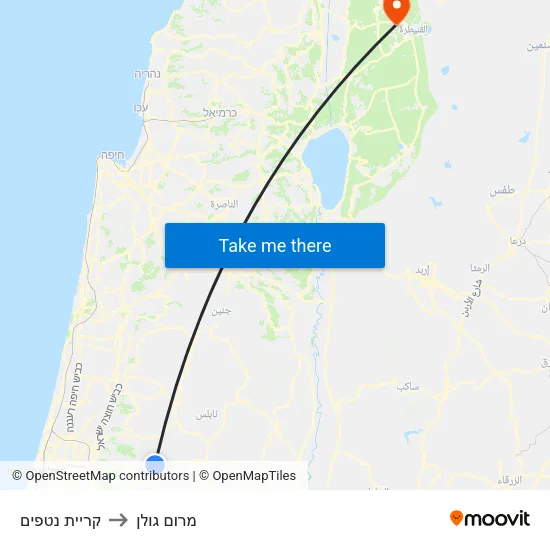 קריית נטפים to מרום גולן map