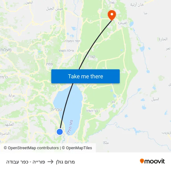 פורייה - כפר עבודה to מרום גולן map